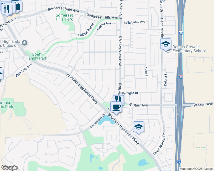 map of restaurants, bars, coffee shops, grocery stores, and more near 11165 Campsie Fells Court in Las Vegas