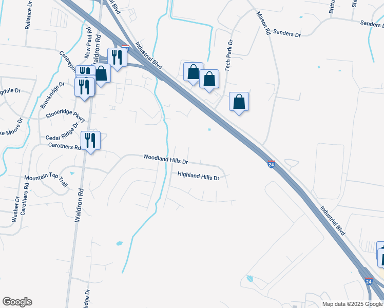 map of restaurants, bars, coffee shops, grocery stores, and more near 988 Trail Ridge Circle in La Vergne