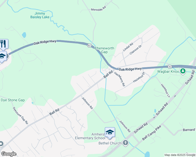 map of restaurants, bars, coffee shops, grocery stores, and more near 5105 Ball Rd in Knoxville