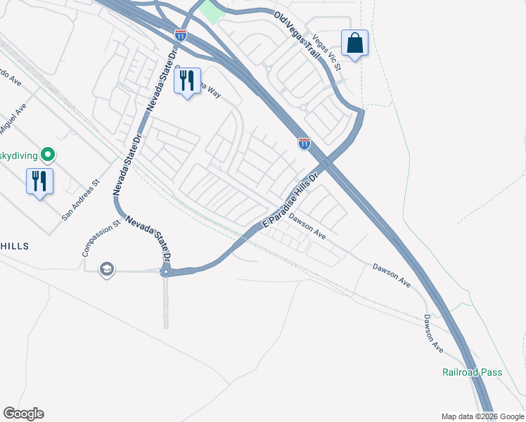 map of restaurants, bars, coffee shops, grocery stores, and more near 1155 Paradise Safari Drive in Henderson