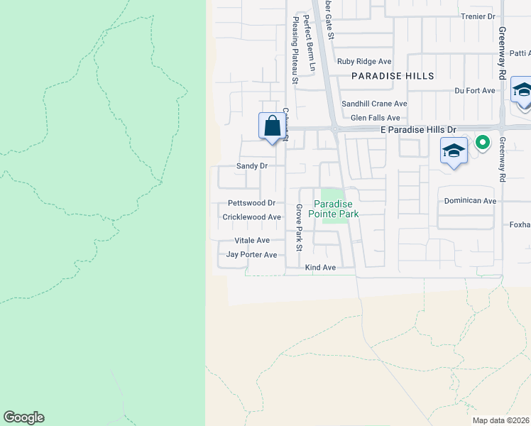 map of restaurants, bars, coffee shops, grocery stores, and more near 96 Cricklewood Avenue in Henderson