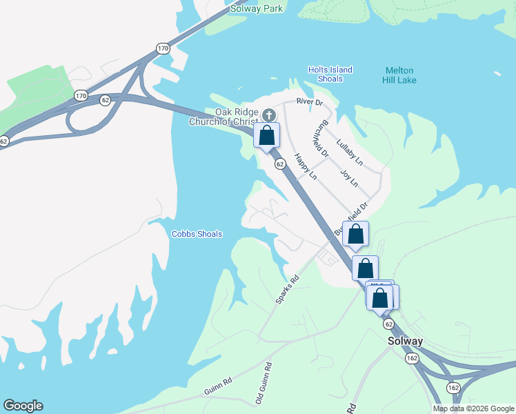 map of restaurants, bars, coffee shops, grocery stores, and more near 9132 Solway Ferry Road in Oak Ridge