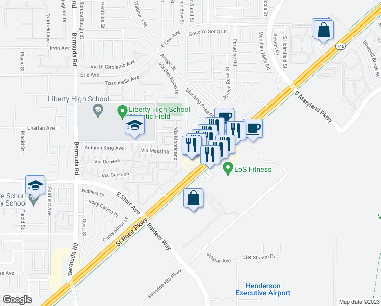 map of restaurants, bars, coffee shops, grocery stores, and more near 11178 South Abbeyfield Rose Drive in Henderson