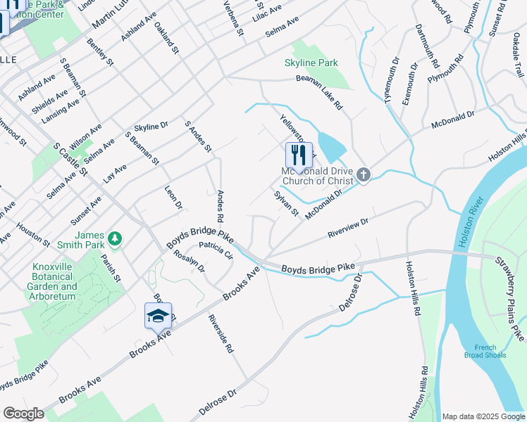 map of restaurants, bars, coffee shops, grocery stores, and more near 3405 Andover Dr in Knoxville