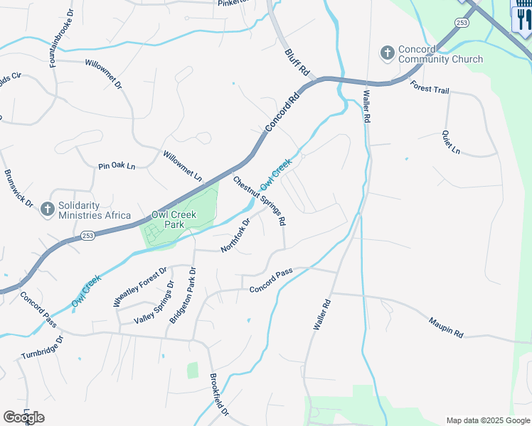 map of restaurants, bars, coffee shops, grocery stores, and more near 9749 Northfork Drive in Brentwood
