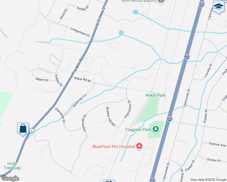 map of restaurants, bars, coffee shops, grocery stores, and more near 7021 Wikle Road West in Brentwood