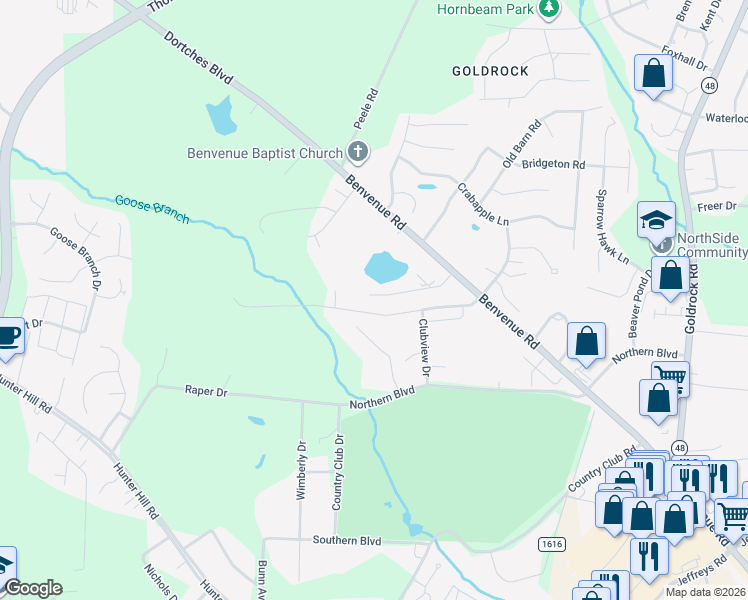 map of restaurants, bars, coffee shops, grocery stores, and more near 1922 Bridgewood Road in Rocky Mount