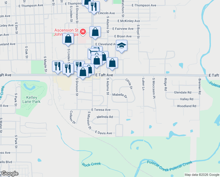 map of restaurants, bars, coffee shops, grocery stores, and more near 826 Henshaw Avenue in Sapulpa