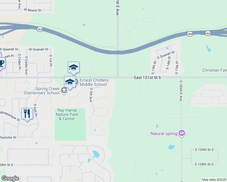 map of restaurants, bars, coffee shops, grocery stores, and more near 805 East Van Buren Street in Broken Arrow