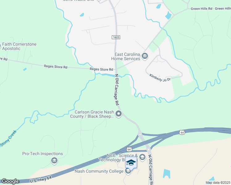 map of restaurants, bars, coffee shops, grocery stores, and more near 530 North Old Carriage Road in Rocky Mount