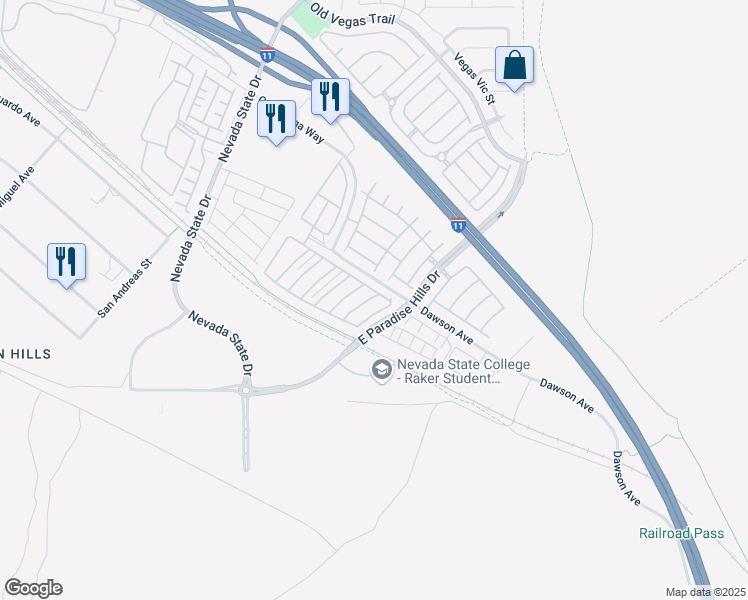 map of restaurants, bars, coffee shops, grocery stores, and more near 1152 Paradise Home Road in Henderson