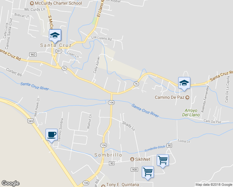 map of restaurants, bars, coffee shops, grocery stores, and more near 1615 New Mexico 76 in Santa Cruz
