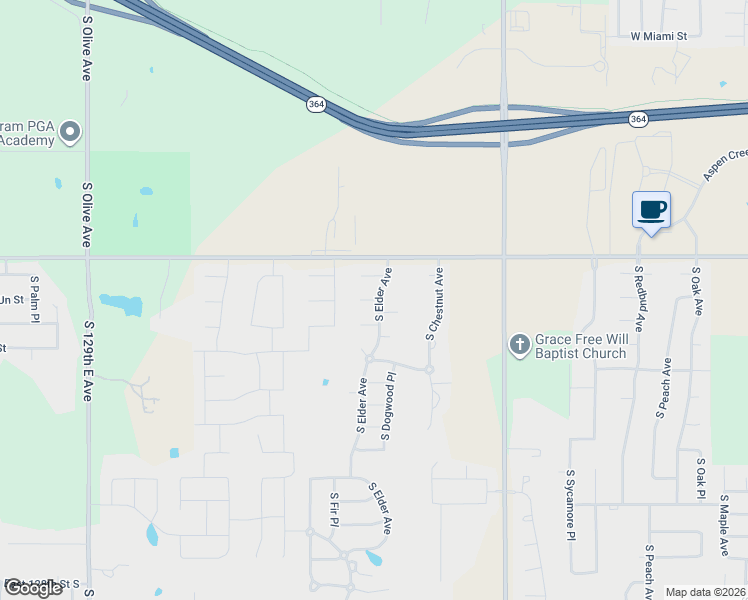 map of restaurants, bars, coffee shops, grocery stores, and more near 2617 West Union Court in Broken Arrow