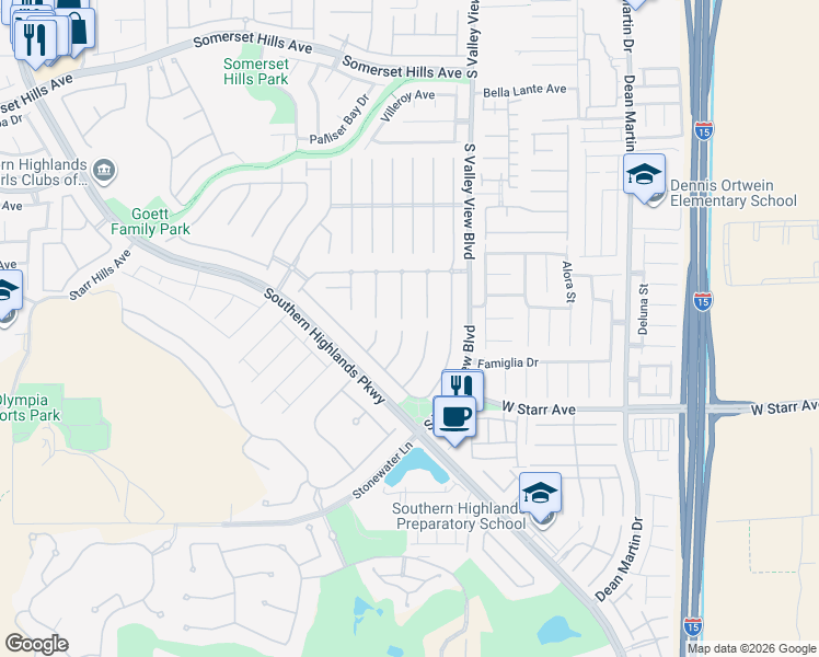 map of restaurants, bars, coffee shops, grocery stores, and more near 11154 Grants Landing Court in Las Vegas
