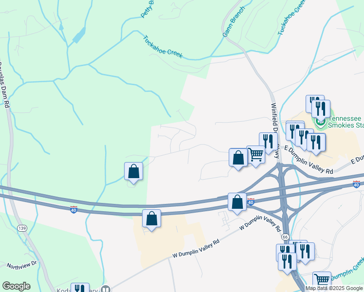 map of restaurants, bars, coffee shops, grocery stores, and more near Bass Pro Drive in Kodak