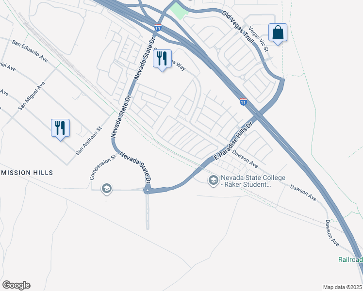 map of restaurants, bars, coffee shops, grocery stores, and more near 1167 Paradise River Road in Henderson