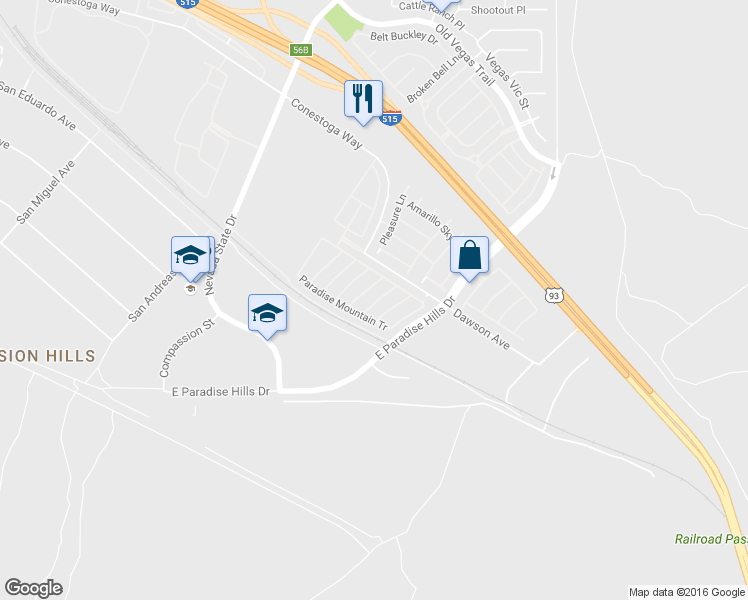 map of restaurants, bars, coffee shops, grocery stores, and more near 1171 Gecko Road in Henderson