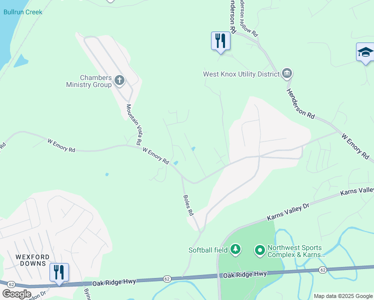 map of restaurants, bars, coffee shops, grocery stores, and more near 3608 Rochdale Lane in Knoxville