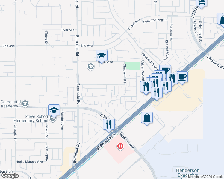 map of restaurants, bars, coffee shops, grocery stores, and more near 1120 Via Pastini in Henderson