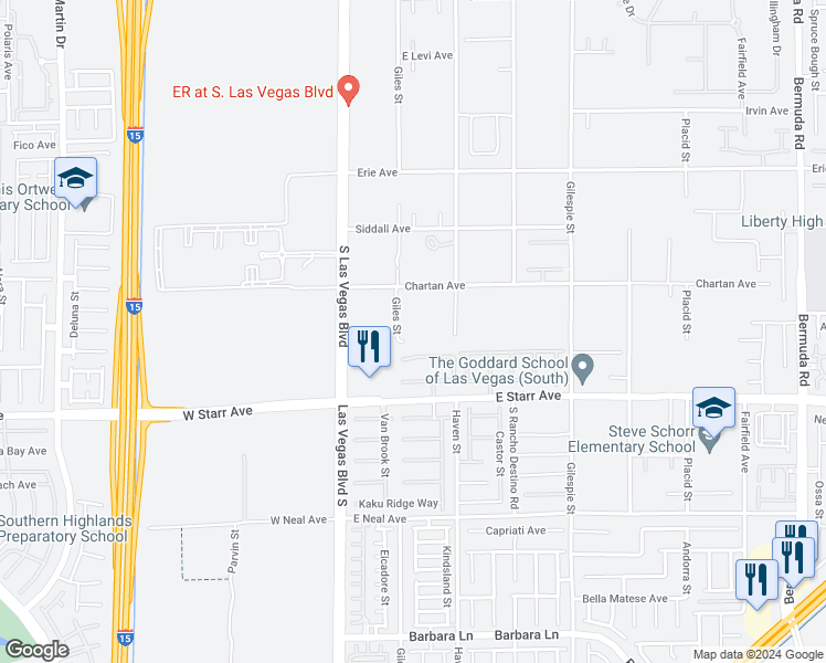 map of restaurants, bars, coffee shops, grocery stores, and more near 11200 Giles Street in Las Vegas