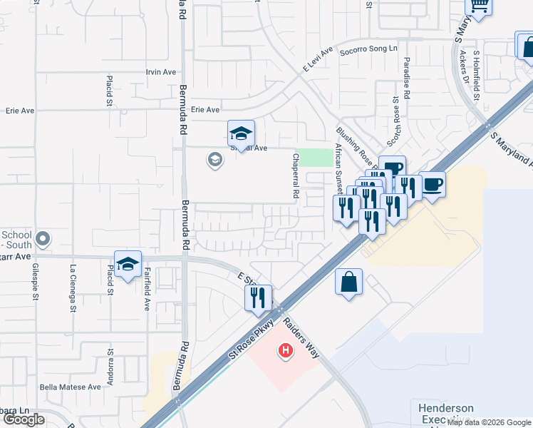 map of restaurants, bars, coffee shops, grocery stores, and more near 1120 Via Pastini in Henderson