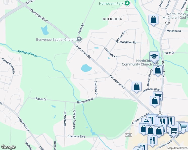 map of restaurants, bars, coffee shops, grocery stores, and more near 1981 Sapphire Road in Rocky Mount