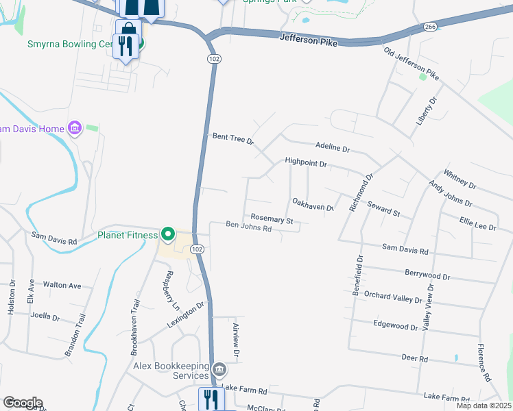 map of restaurants, bars, coffee shops, grocery stores, and more near 402 Mistwood Court in Smyrna