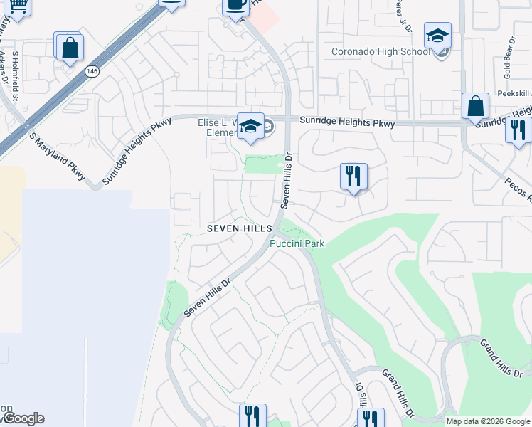 map of restaurants, bars, coffee shops, grocery stores, and more near 1149 Scenic Crest Drive in Henderson