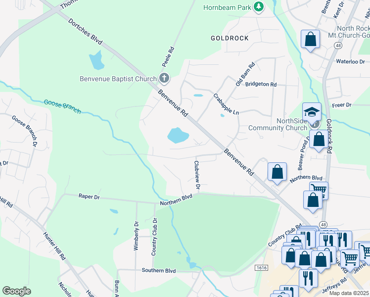 map of restaurants, bars, coffee shops, grocery stores, and more near 1946 Bridgewood Road in Rocky Mount