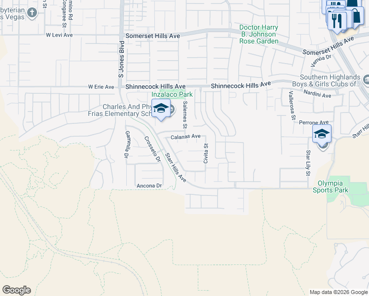 map of restaurants, bars, coffee shops, grocery stores, and more near 5700 Bracana Court in Las Vegas