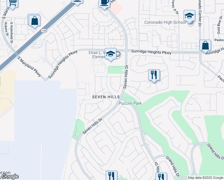 map of restaurants, bars, coffee shops, grocery stores, and more near 1131 Scenic Crest Drive in Henderson