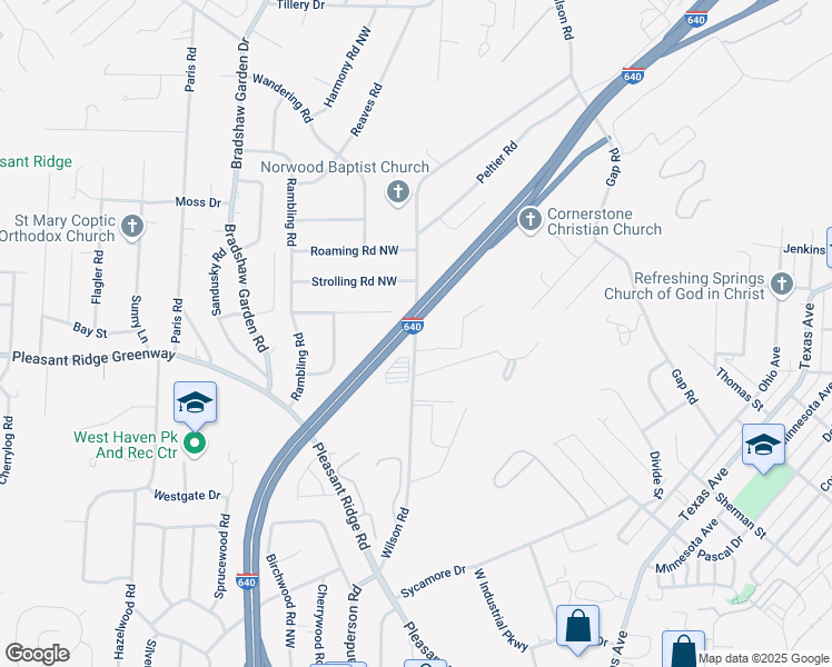 map of restaurants, bars, coffee shops, grocery stores, and more near 2020 Wilson Road in Knoxville