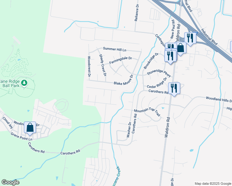 map of restaurants, bars, coffee shops, grocery stores, and more near 530 Buford Johnson Road in La Vergne