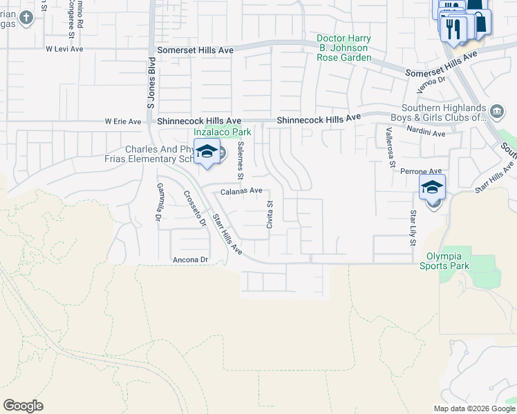 map of restaurants, bars, coffee shops, grocery stores, and more near 5700 Bracana Court in Las Vegas
