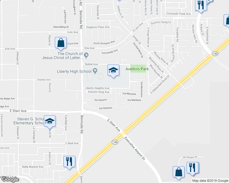 map of restaurants, bars, coffee shops, grocery stores, and more near 3692 Via Geneva in Henderson