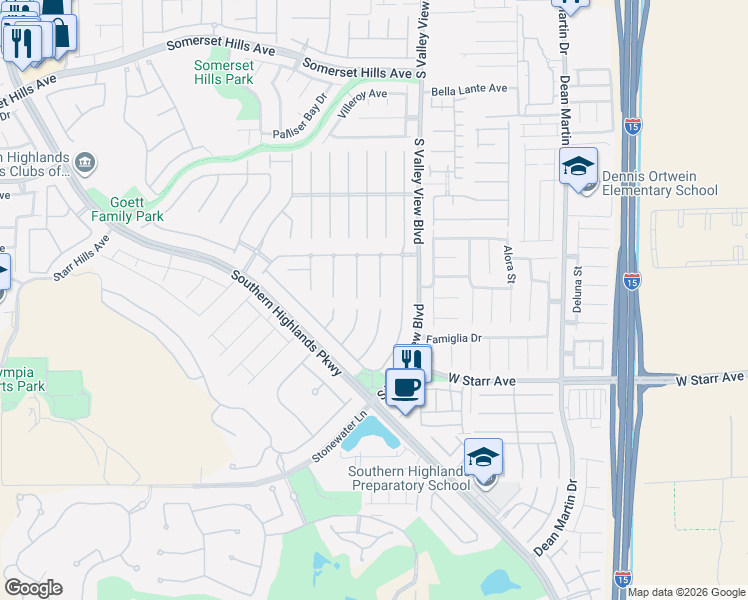 map of restaurants, bars, coffee shops, grocery stores, and more near 11174 Grants Landing Court in Las Vegas