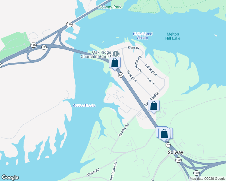 map of restaurants, bars, coffee shops, grocery stores, and more near 9132 Solway Ferry Road in Oak Ridge