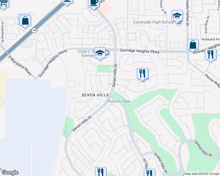 map of restaurants, bars, coffee shops, grocery stores, and more near 1149 Scenic Crest Drive in Henderson