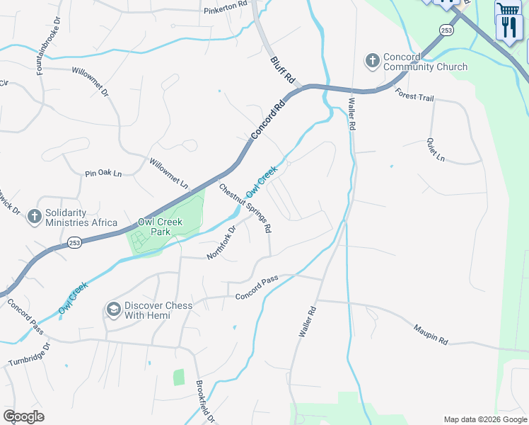 map of restaurants, bars, coffee shops, grocery stores, and more near 1506 Chestnut Springs Road in Brentwood