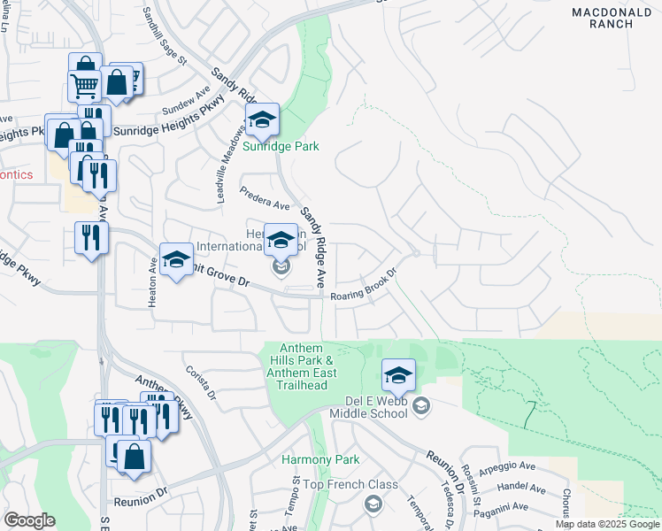 map of restaurants, bars, coffee shops, grocery stores, and more near 1095 Snow Roof Avenue in Henderson