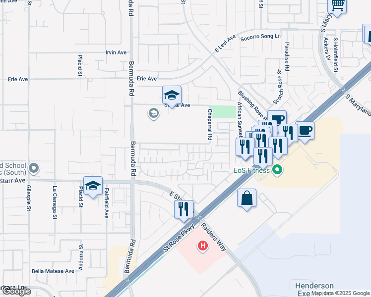 map of restaurants, bars, coffee shops, grocery stores, and more near 1113 Via Pastini in Henderson