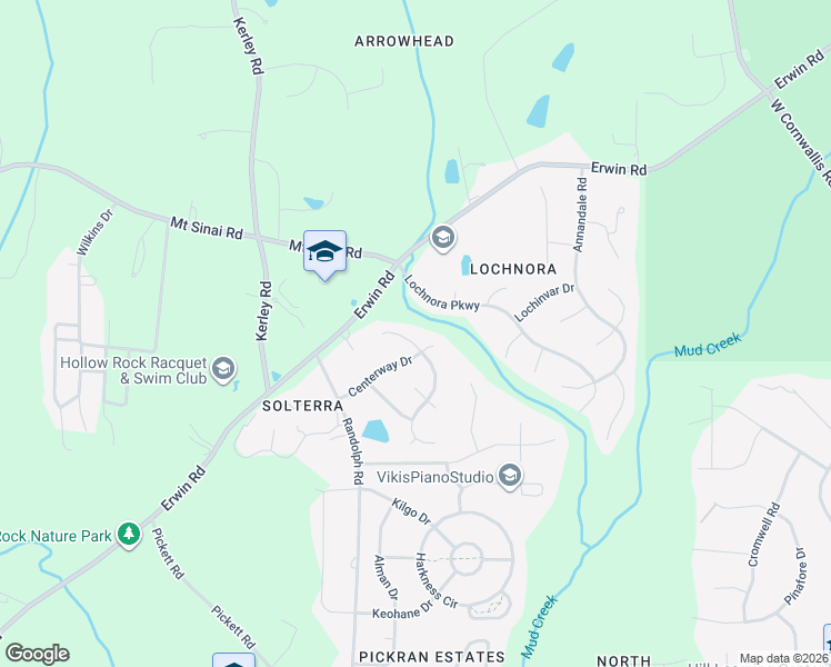 map of restaurants, bars, coffee shops, grocery stores, and more near 3311 Middlebrook Court in Durham