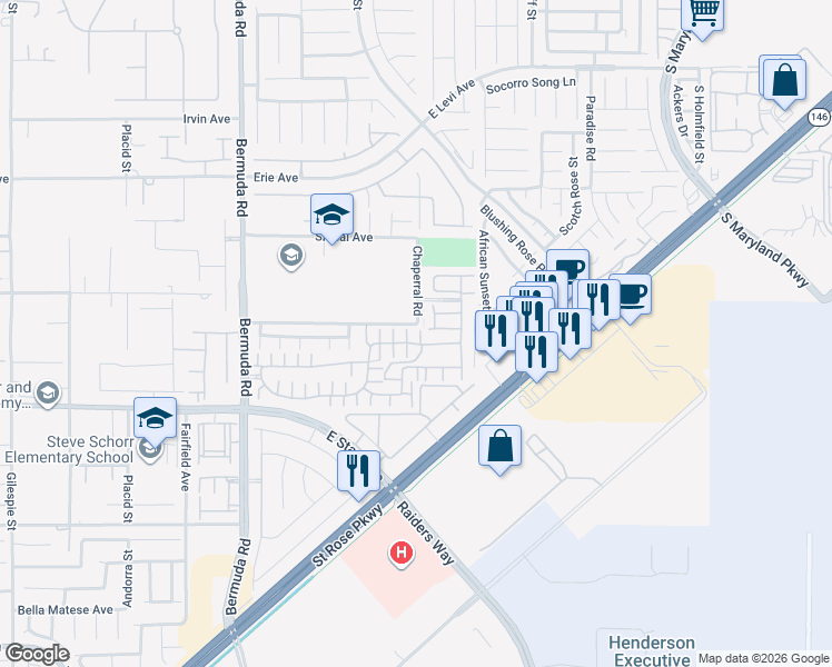 map of restaurants, bars, coffee shops, grocery stores, and more near 1129 Ricavoli Court in Henderson