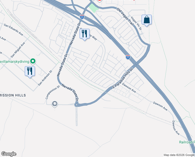 map of restaurants, bars, coffee shops, grocery stores, and more near 1159 Paradise River Road in Henderson