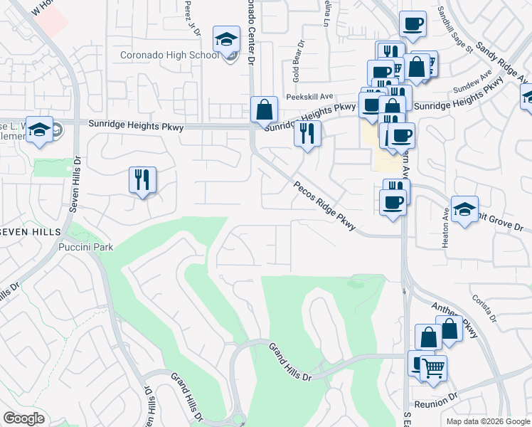 map of restaurants, bars, coffee shops, grocery stores, and more near 2773 Laguna Seca Avenue in Henderson