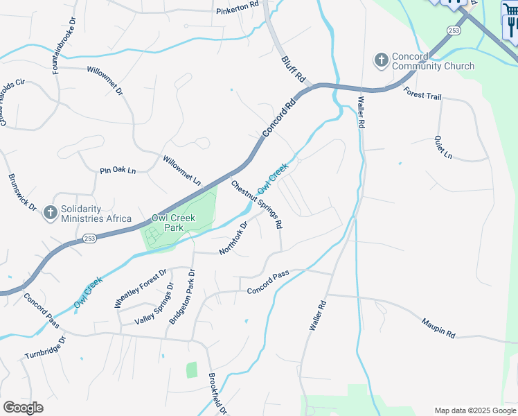 map of restaurants, bars, coffee shops, grocery stores, and more near 9741 Northfork Drive in Brentwood