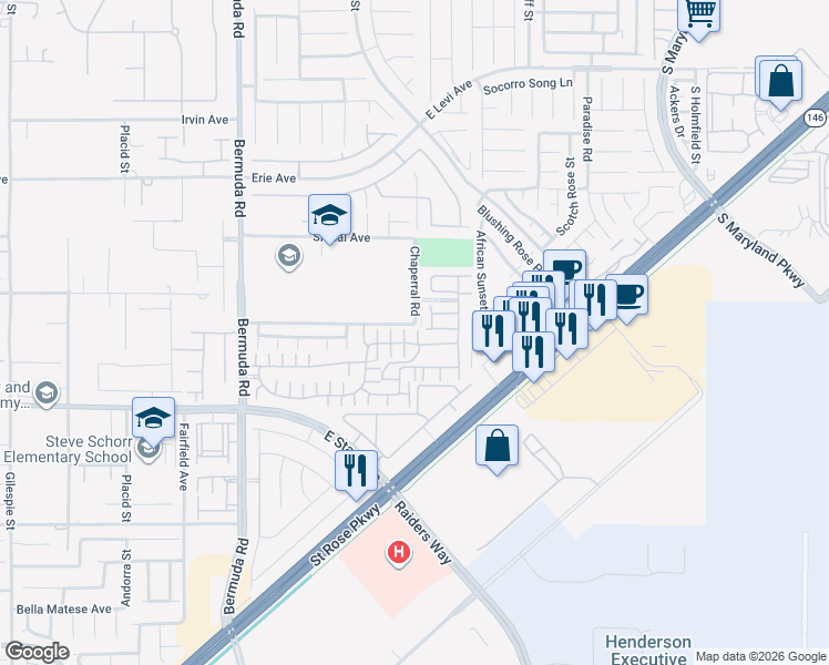 map of restaurants, bars, coffee shops, grocery stores, and more near 1152 Campassole Court in Henderson