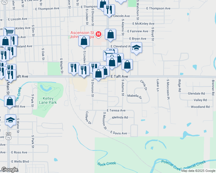 map of restaurants, bars, coffee shops, grocery stores, and more near 1039 East Hastain Avenue in Sapulpa