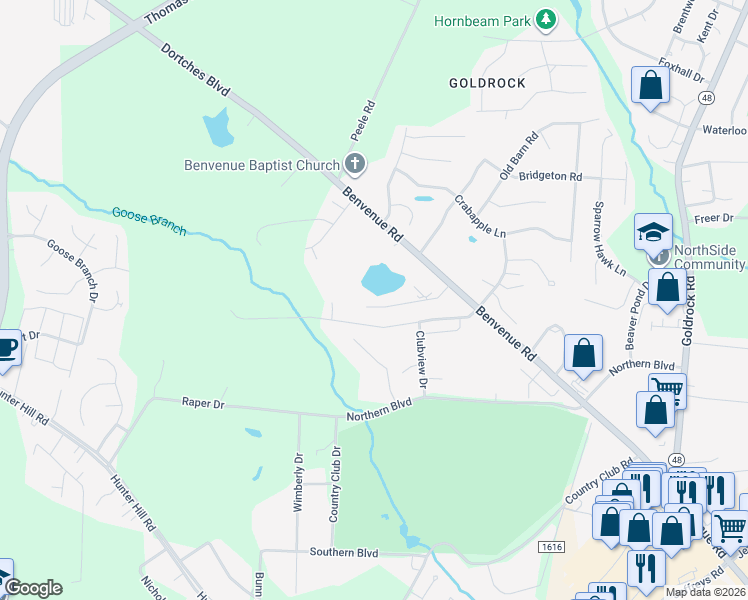 map of restaurants, bars, coffee shops, grocery stores, and more near 1922 Bridgewood Road in Rocky Mount