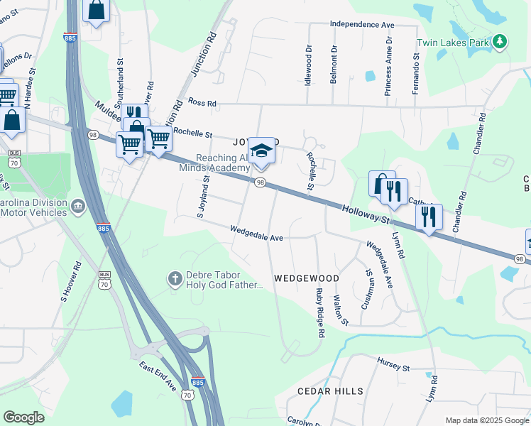 map of restaurants, bars, coffee shops, grocery stores, and more near 116 South Woodcrest Street in Durham